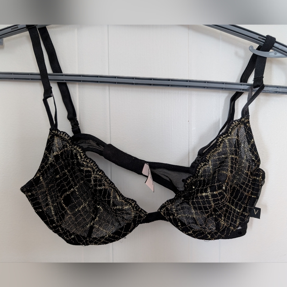 Victoria's Secret gold glitter black bra